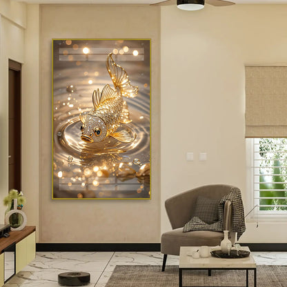 Digital Golden Fish Wall Art Elegant Gold Water Scene - 13098