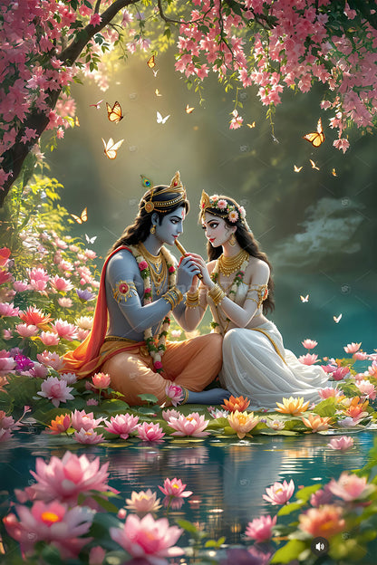Radha-Krishna Eternal Blessings Premium Digital Art - 13129