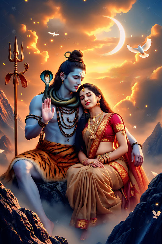 Spiritual Shiv Parvati digital Wall Décor - 13146