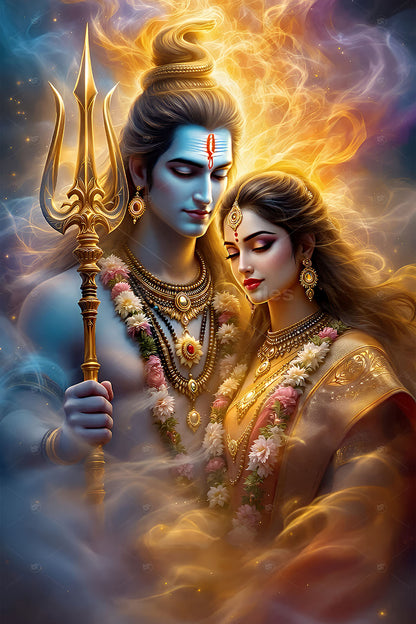 Spiritual Harmony – Shiv Parvati Digital Print - 13149