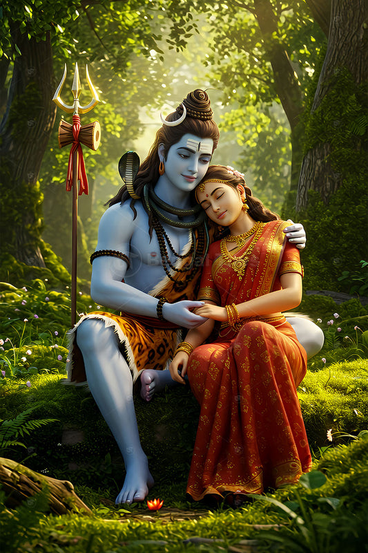 Shiv Parvati Divine 3D Digital Wall Décor - 13152