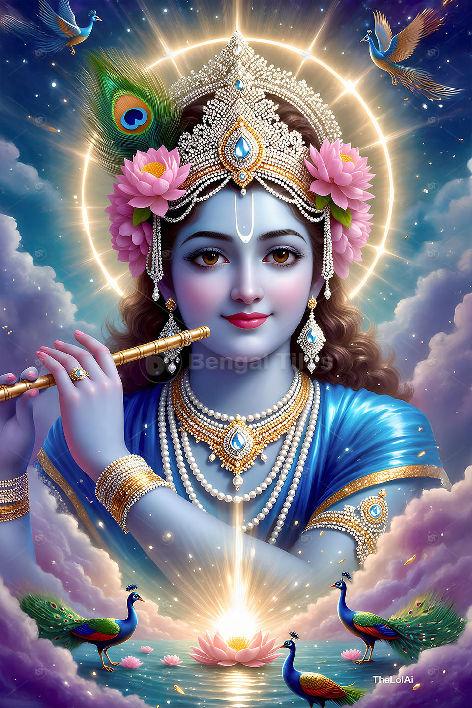 Divine Krishna Aura Luxury 3D Wall Art – 13153