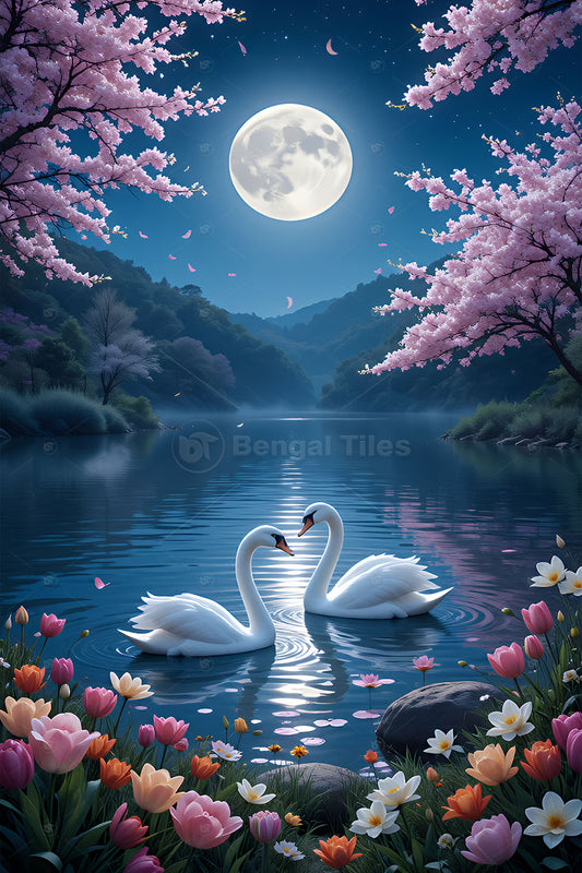 Elegance of Love – Premium Swan Wall Art - 13257