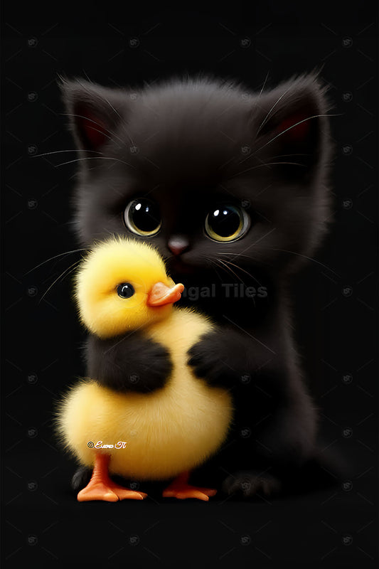 Sweet Standoff – Cat and Duck Decorative Art - 13263