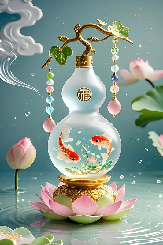 Elegant Aquatic Bloom – Lotus & Fish 3D Wall Piece - 13268