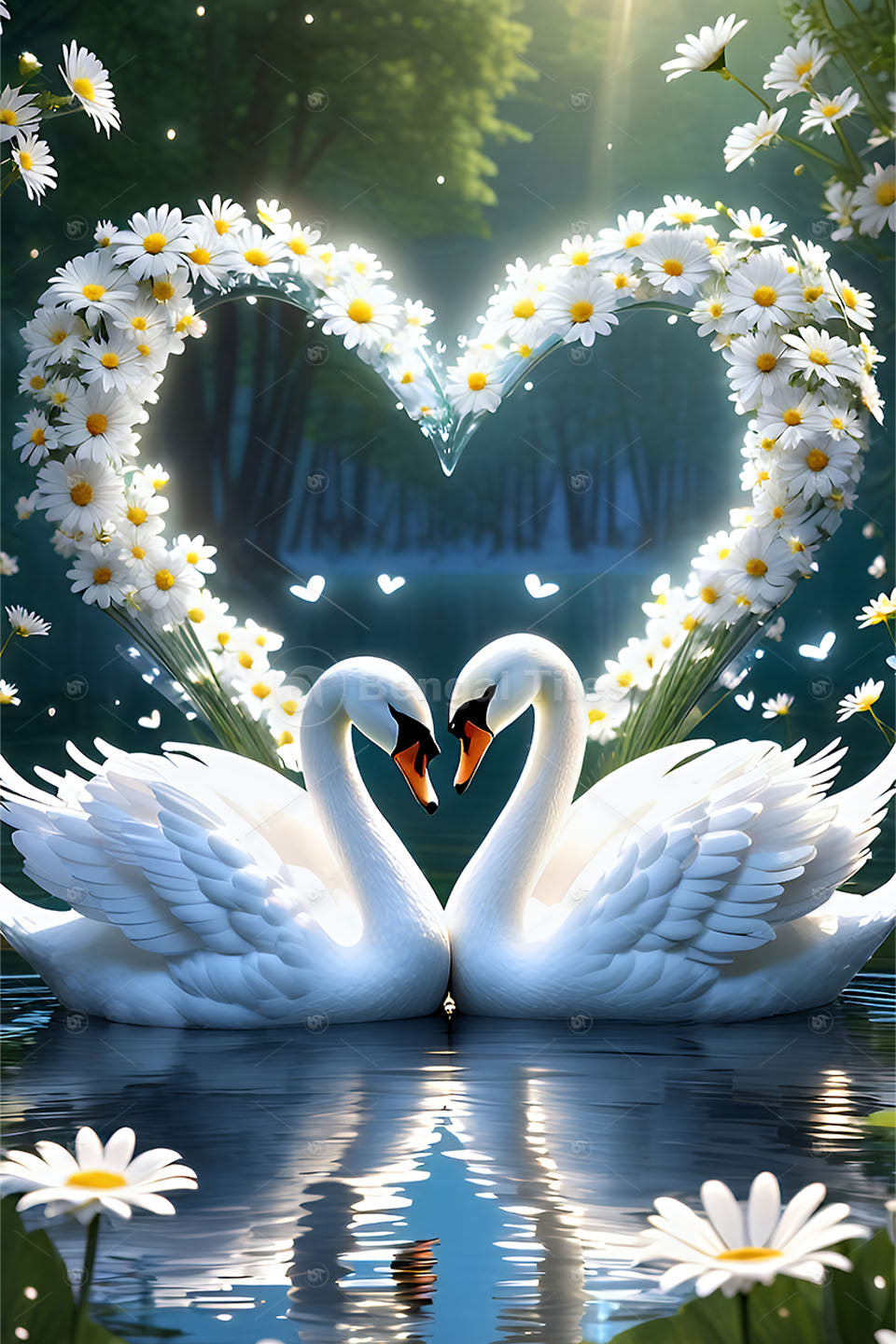 Romantic White Swans Digital Wall Decor for Home & Bedroom - 13270