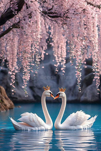 Eternal Love Swan Wall Art – Elegant Digital Decor Piece - 13271