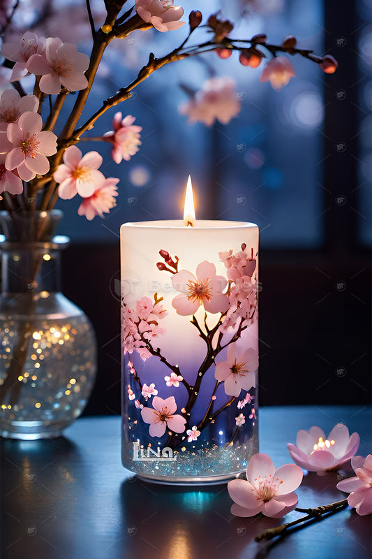 Luxury 3D Digital Candle & Floral Wall Design for Home   - 13402