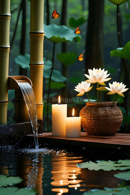 3D Candle & Flower Digital Artwork – Premium Wall Accent   - 13405