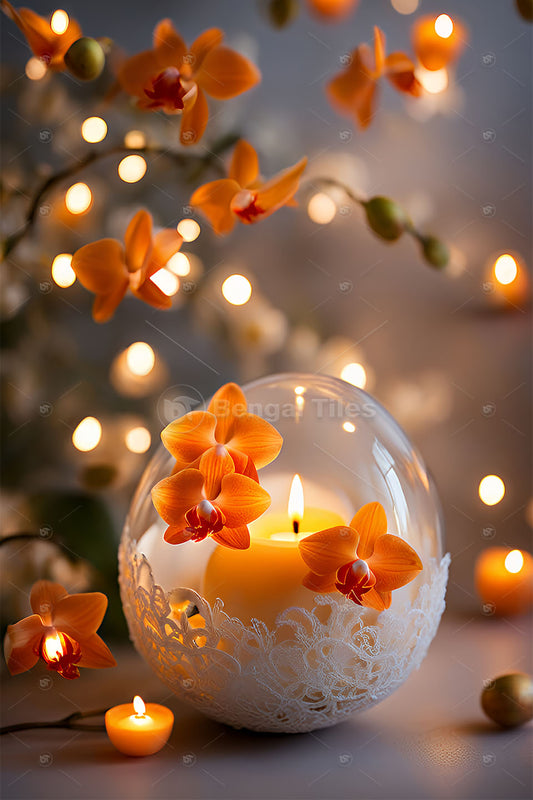 Serene 3D Candlelight & Blossom Wall Decor for Living Spaces   - 13406