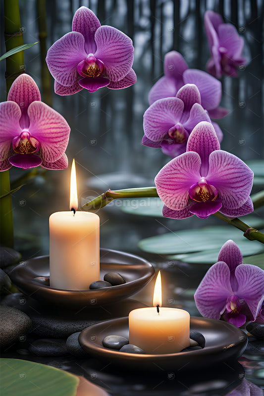 Premium 3D Candle & Flower Wall Design – Artistic Home Decor   - 13407