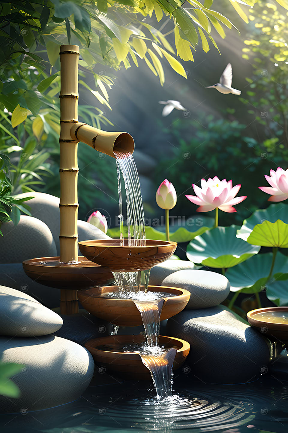 Premium 3D Water Stream with Scenic Nature Wall Art  - 13410