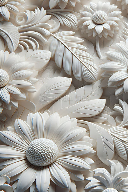 White Floral 3D Digital Wall Art – Luxury Home Decor - 13414
