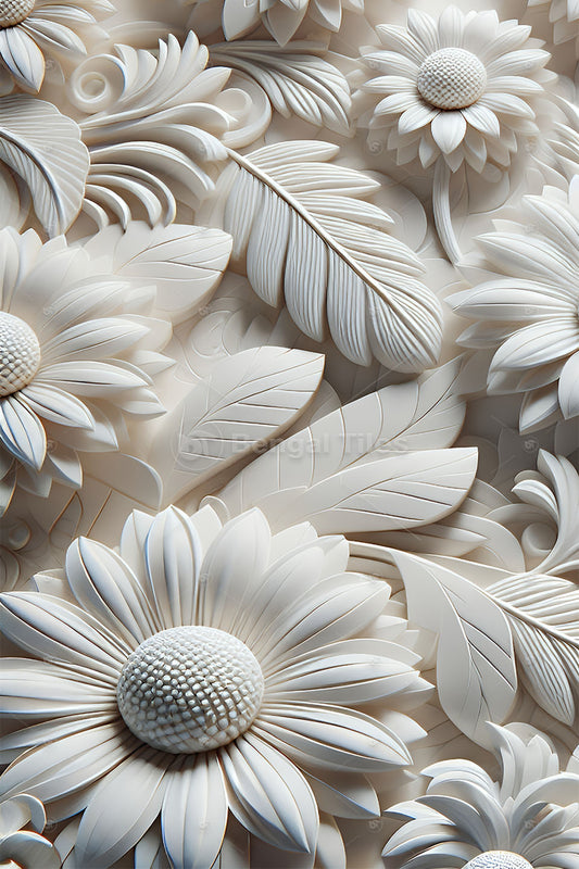 White Floral 3D Digital Wall Art – Luxury Home Decor - 13414