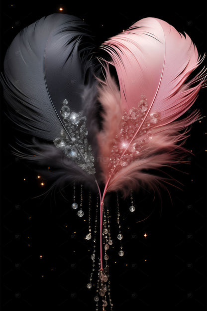 Graceful Feathers in Black & Pink – Premium Digital Wall Decor - 13418