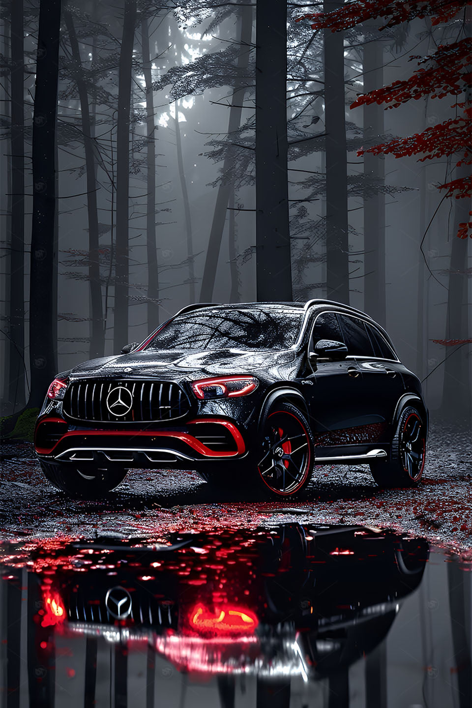 Midnight Elegance – Modern Black Car Digital Wall Decor - 13419