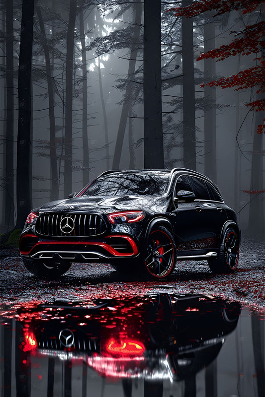 Midnight Elegance – Modern Black Car Digital Wall Decor - 13419