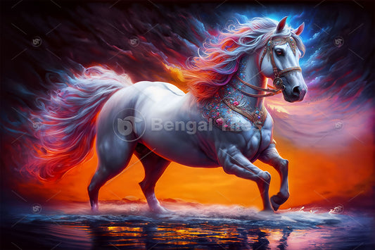 Premium Digital Gloss Wall Art With Colorful Horse Elegant   - 13501