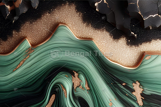 Artistic Digital Wall Decor In Green & Gold - 13507