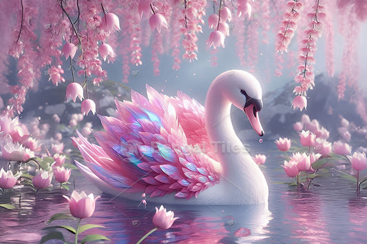Elegant Swan With Pink Wings Luxury Digital wall Art - 13508
