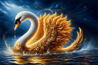 Majestic Swan With Golden Wings Premium Wall Decor - 13509