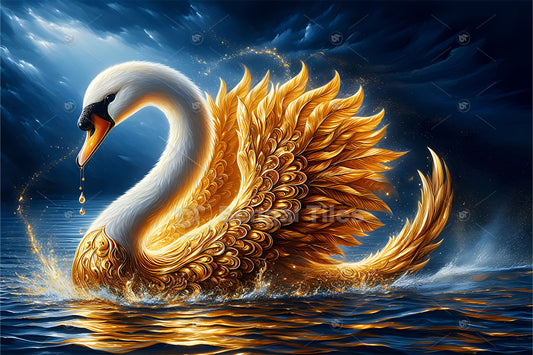 Majestic Swan With Golden Wings Premium Wall Decor - 13509