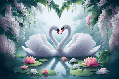 White Swans In Love Romantic Premium Digital Wall Art - 13510