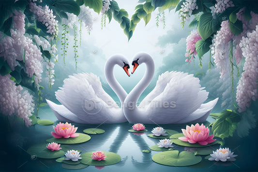 White Swans In Love Romantic Premium Digital Wall Art - 13510