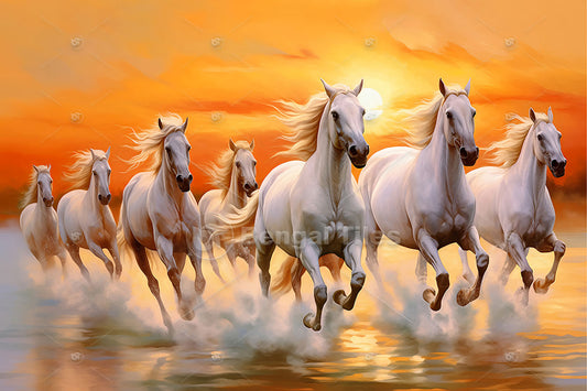White Horses in Golden Light" luxury wall decor - 2229