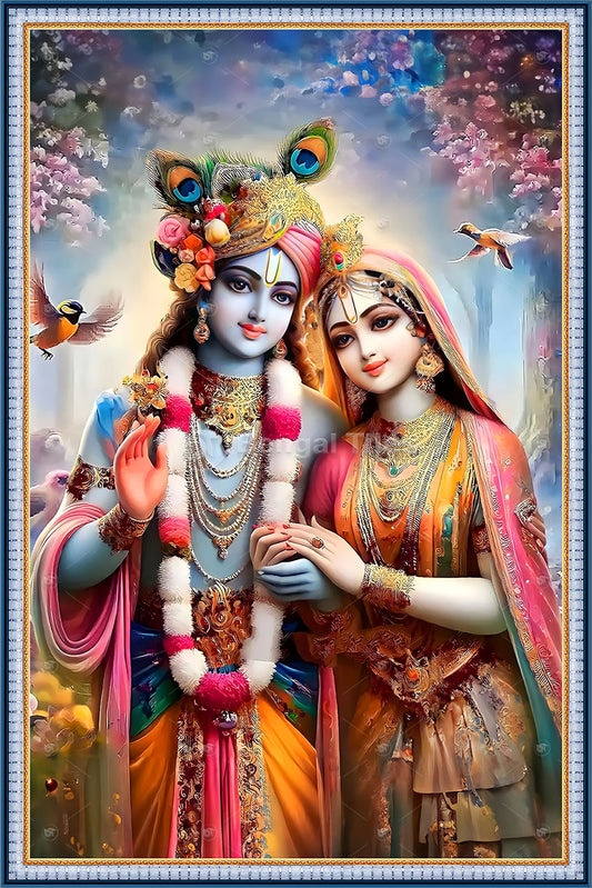 Premium Shri Radha Krishna Blessings Wall Frame  - 9038