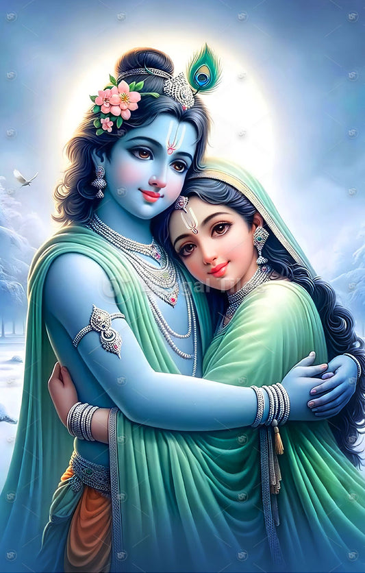 Elegant Divine Love  Radha Krishna Wall Art - 9039