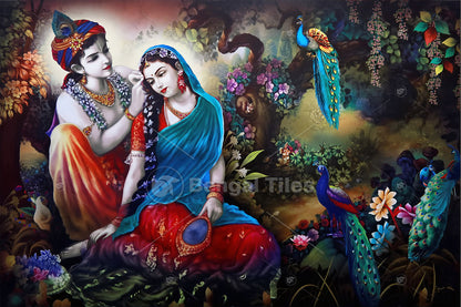 Radha Krishna Artistic Blessing Luxury Wall Art - 9108