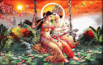 Premium Radha Krishna on the Swing of Love Wall Art - 9109