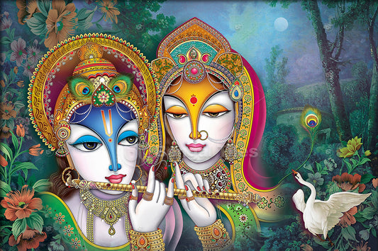 Radha Krishna Creative Spiritual Wall Art - 9705