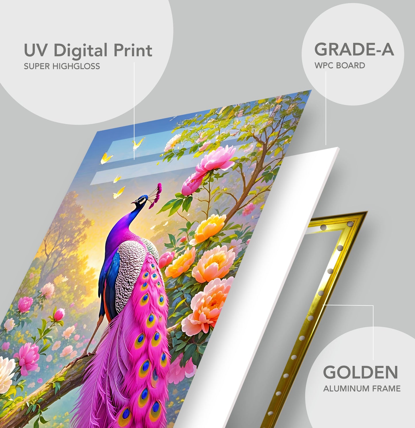 Artistic Digital Wall Decor In Green & Gold - 13507